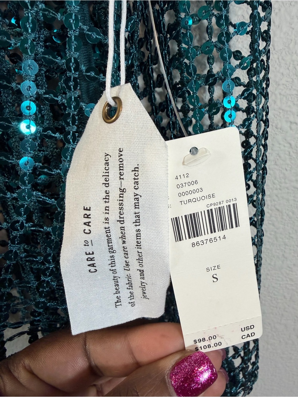 Anthropologie Pilcro Long Sleeve Sequin Top Turquoise Size S Balloon Sleeve Tank - Picture 4 of 10